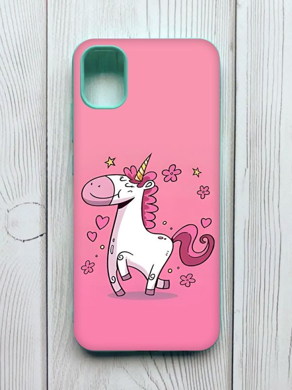 Матовий чохол з бірюзовими боками на Samsung Galaxy A04E / A042 :: Єдиноріг (принт 105)