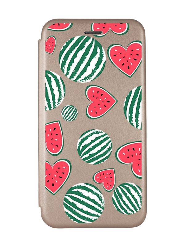 Чохол-книжка з малюнком для Xiaomi Redmi 10C Золотий :: Кавуни сердечка (принт 343)