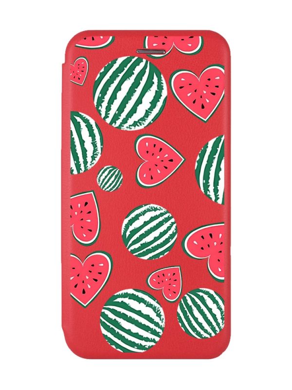 Чохол-книжка з малюнком для Xiaomi Redmi 10C Червоний :: Кавуни сердечка (принт 343)