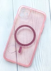 Прозорий чохол з діамантовим блиском на iPhone 11 із підтримкою MagSafe :: Рожевий