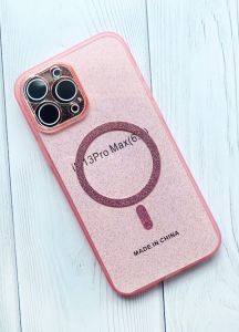 Прозорий чохол з діамантовим блиском на iPhone 13 Pro Max із підтримкою MagSafe :: Рожевий