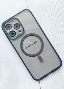 Прозорий чохол з діамантовим блиском на iPhone 14 Pro Max із підтримкою MagSafe :: Чорний серпанок