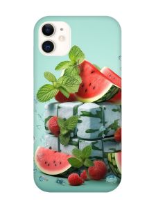 Матовий чохол з бірюзовими боками на Apple iPhone 11 (6.1) :: Кавунова свіжість (принт 338)