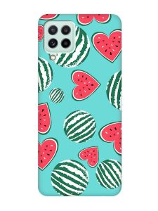 Матовий бірюзовий чохол на Samsung Galaxy A22 4G/ M32/ M22 :: Кавуни сердечка (принт 343)