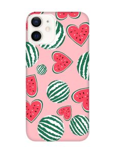 Матовий рожевий чохол на Apple iPhone 12 / 12 Pro (6.1) :: Кавуни сердечка (принт 343)
