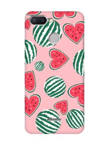 Матовий рожевий чохол на Xiaomi Redmi 6 :: Кавуни сердечка (принт 343)