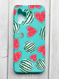 Матовий бірюзовий чохол на Samsung Galaxy A32 :: Кавуни сердечка (принт 343)