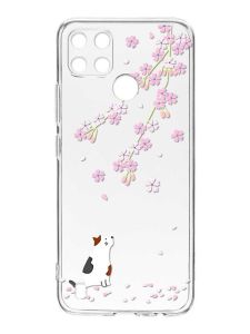 Прозорий чохол на Realme C21Y :: Котик і сакура (принт 283)