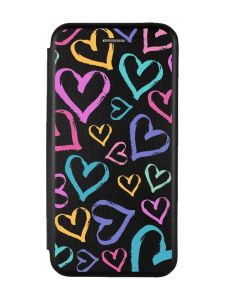 Чохол-книжка з малюнком для Samsung Galaxy M32/A22/M22 4G Чорний :: Різнокольорові сердечка (принт 332)