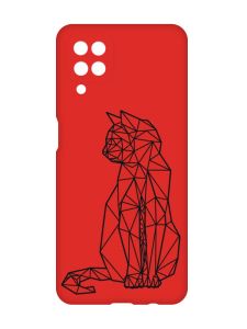Матовий червоний чохол на Samsung Galaxy A12 :: Котик (принт 124)