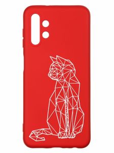 Матовий червоний чохол на Samsung A13 4G :: Котик (принт 125)