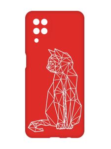 Матовий червоний чохол на Samsung Galaxy A12 :: Котик (принт 125)