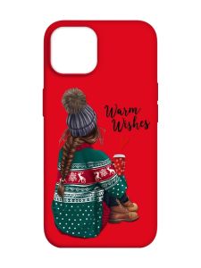 Матовий червоний чохол на Apple iPhone 14 :: Дівчина з кавою (принт 136)