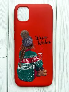 Матовий червоний чохол на Samsung Galaxy A04E/A042 :: Дівчина з кавою (принт 136)