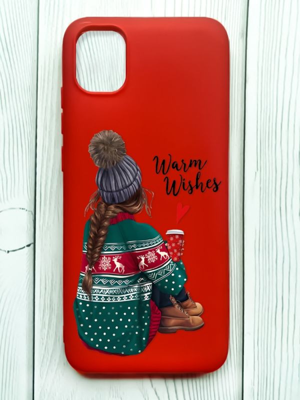 Матовий червоний чохол на Samsung Galaxy A04E/A042 :: Дівчина з кавою (принт 136)