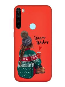 Матовий червоний чохол на Xiaomi Redmi Note 8T :: Дівчина з кавою (принт 136)