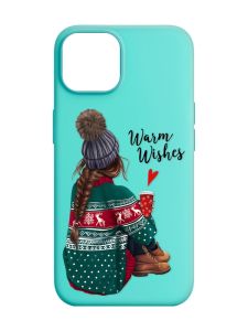 Матовий бірюзовий чохол на Apple iPhone 14 :: Дівчина з кавою (принт 136)