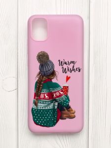 Матовий рожевий чохол на Samsung Galaxy A04E/A042 :: Дівчина з кавою (принт 136)