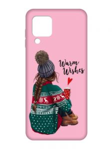 Матовий рожевий чохол на Samsung Galaxy M32/A22/M22 4G :: Дівчина з кавою (принт 136)