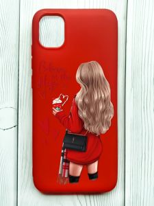 Матовий червоний чохол на Samsung Galaxy A04E/A042 :: Дівчина з кавою (принт 137)