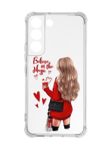 Чохол із потовщеними кутами на Samsung Galaxy S22 :: Дівчина з кавою (принт 137)