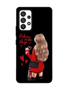 Матовий чорний чохол на Samsung Galaxy A53 4G/5G :: Дівчина з кавою (принт 137)