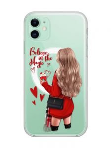 Магнітний чохол на iPhone 11 із підтримкою MagSafe :: Дівчина з кавою (принт 137)