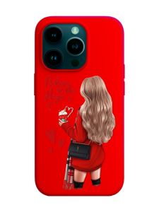 Матовий червоний чохол на Apple iPhone 14 Pro :: Дівчина з кавою (принт 137)