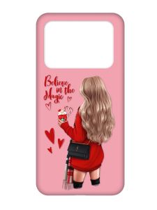 Матовий рожевий чохол на Xiaomi Poco X4 Pro 5G :: Дівчина з кавою (принт 137)