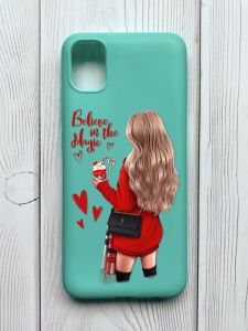 Матовий бірюзовий чохол на Samsung Galaxy A04E / A042 :: Дівчина з кавою (принт 137)