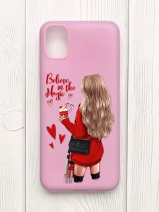 Матовий рожевий чохол на Samsung Galaxy A04E/A042 :: Дівчина з кавою (принт 137)
