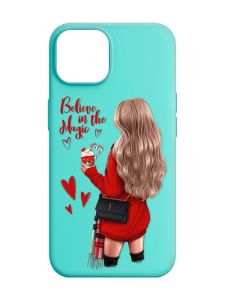 Матовий бірюзовий чохол на Apple iPhone 14 :: Дівчина з кавою (принт 137)