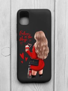 Матовий чорний чохол на Samsung Galaxy A04E/A042 :: Дівчина з кавою (принт 137)