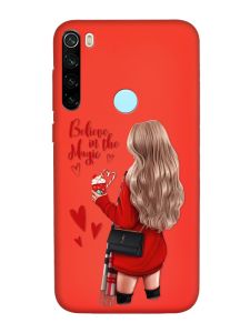 Матовий червоний чохол на Xiaomi Redmi Note 8T :: Дівчина з кавою (принт 137)