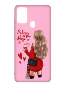 Матовий рожевий чохол на Samsung Galaxy M30s/M21 :: Дівчина з кавою (принт 137)