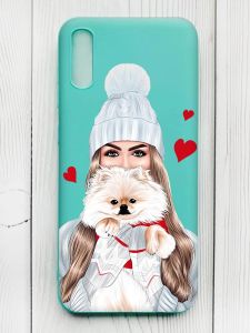 Матовий бірюзовий чохол на Xiaomi Redmi 9А :: Дівчина з песиком (принт 142)
