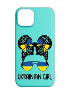 Матовий бірюзовий чохол на Apple iPhone 14 :: Українська дівчина (патріотичний принт 113)