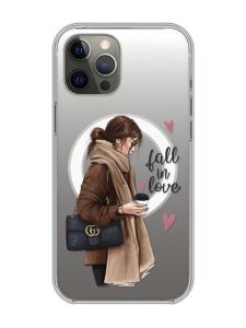 Магнітний чохол на iPhone 12 Pro Max із підтримкою MagSafe :: Дівчина з кавою (принт 112)