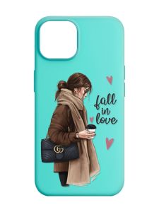 Матовий бірюзовий чохол на Apple iPhone 14 :: Дівчина з кавою (принт 112)