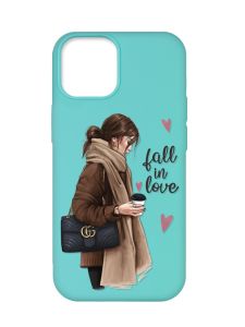 Матовий бірюзовий чохол на Apple iPhone 12 Pro Max :: Дівчина з кавою (принт 112)
