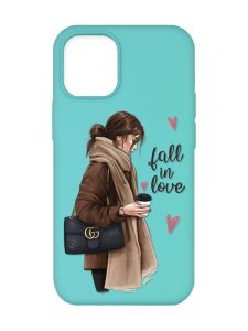 Матовий бірюзовий чохол на Apple iPhone 12/12 Pro (6.1) :: Дівчина з кавою (принт 112)