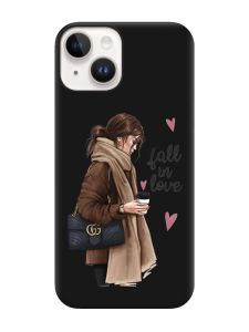 Матовий чорний чохол на Apple iPhone 14 :: Дівчина з кавою (принт 112)