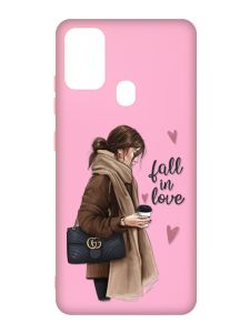 Матовий рожевий чохол на Samsung Galaxy M30s/M21 :: Дівчина з кавою (принт 112)