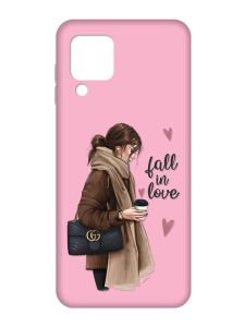 Матовий рожевий чохол на Samsung Galaxy M32/A22/M22 4G :: Дівчина з кавою (принт 112)
