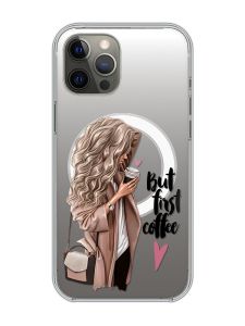 Магнітний чохол на iPhone 12 Pro Max із підтримкою MagSafe :: Дівчина з кавою (принт 114)