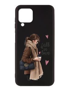 Матовий чорний чохол на Samsung Galaxy A12 :: Дівчина з кавою (принт 112)