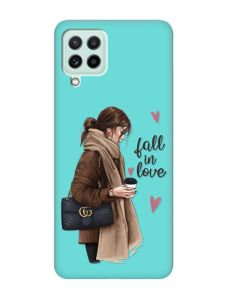 Матовий бірюзовий чохол на Samsung Galaxy M32/M22/A22 4G :: Дівчина з кавою (принт 112)