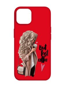 Матовий червоний чохол на Apple iPhone 14 :: Дівчина з кавою (принт 114)