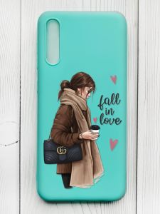 Матовий бірюзовий чохол на Samsung Galaxy A50 (2019) A505/A30s :: Дівчина з кавою (принт 112)