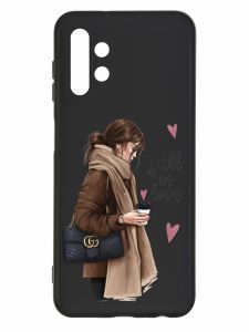 Матовий чорний чохол на Samsung Galaxy A13 4G :: Дівчина з кавою (принт 112)